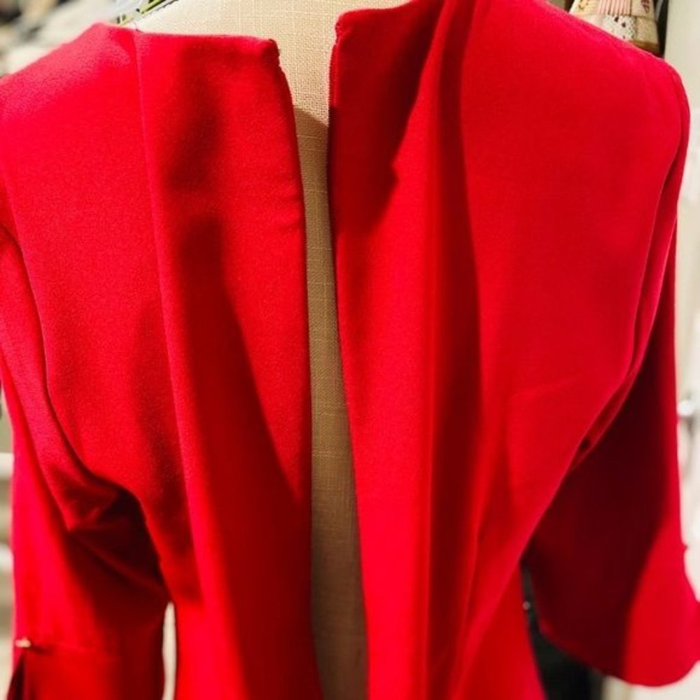 Chico’s Red Dress Bell Flare 3/4 Sleeves Midi Women Valentine Round Neck Holiday - Picture 5 of 11